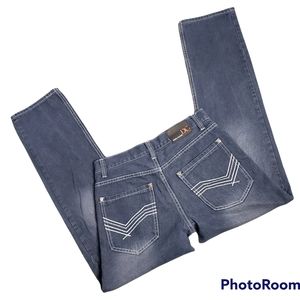 Denim Culture straight dark distressed  embroidered straight legs 30/32